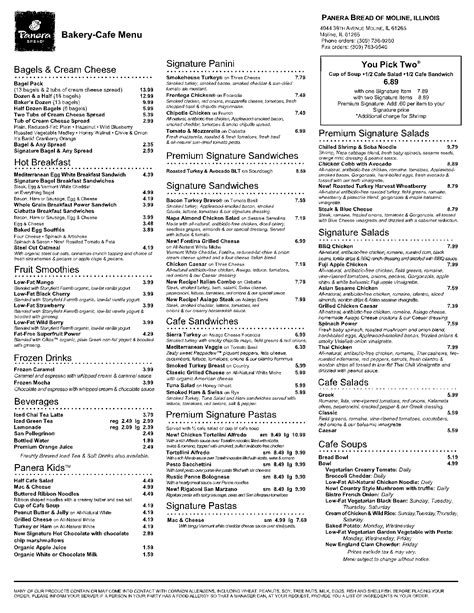 panera menu printable pdf.